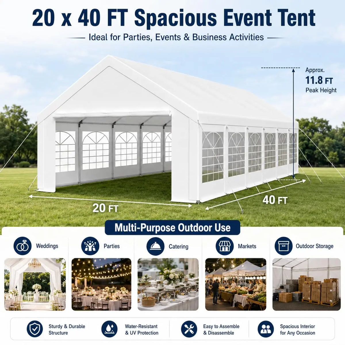 20x40 Fire Retardant Party Tent,Waterproof PVC for Weddings Events, Customized