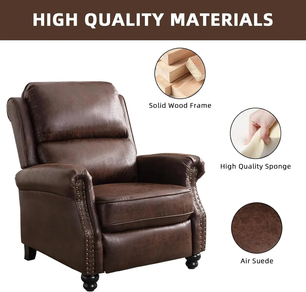 Push Back Recliner Chair Faux Leather Lounge Armchair with Rivet Decoration Wingback Single Sofa Chair with Padded Seat Solid