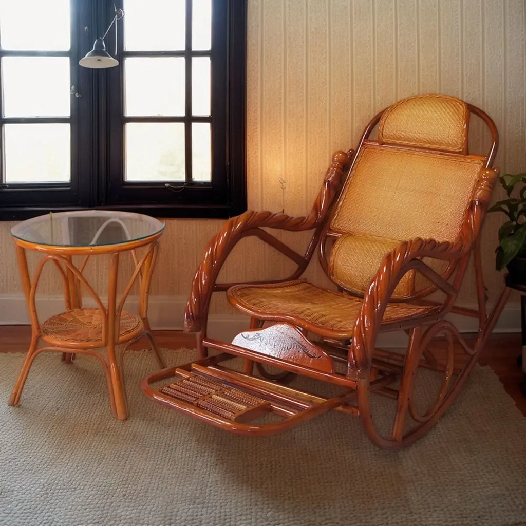 Rattan chair natural Indonesian real rattan rocking chair adult rocking recliner leisure home balcony rattan elderly carefree na