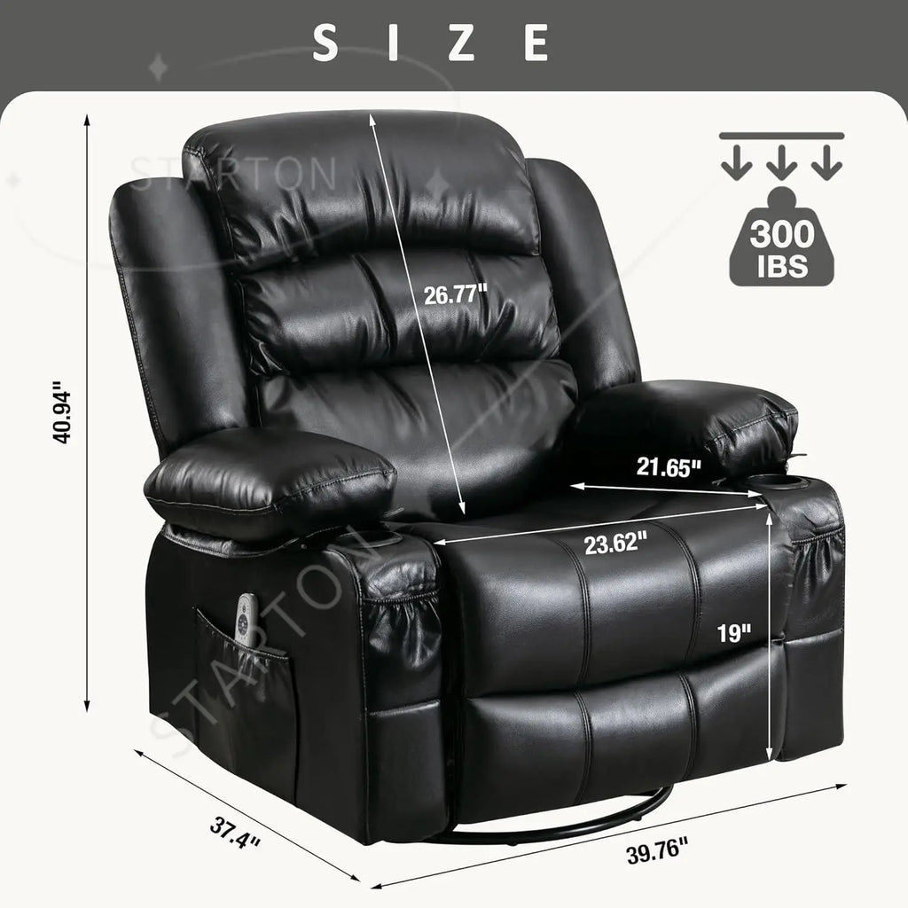 Oversized Massage Swivel Recliner Chair with Lumbar Heating  Rocker Recliner Single Sofa