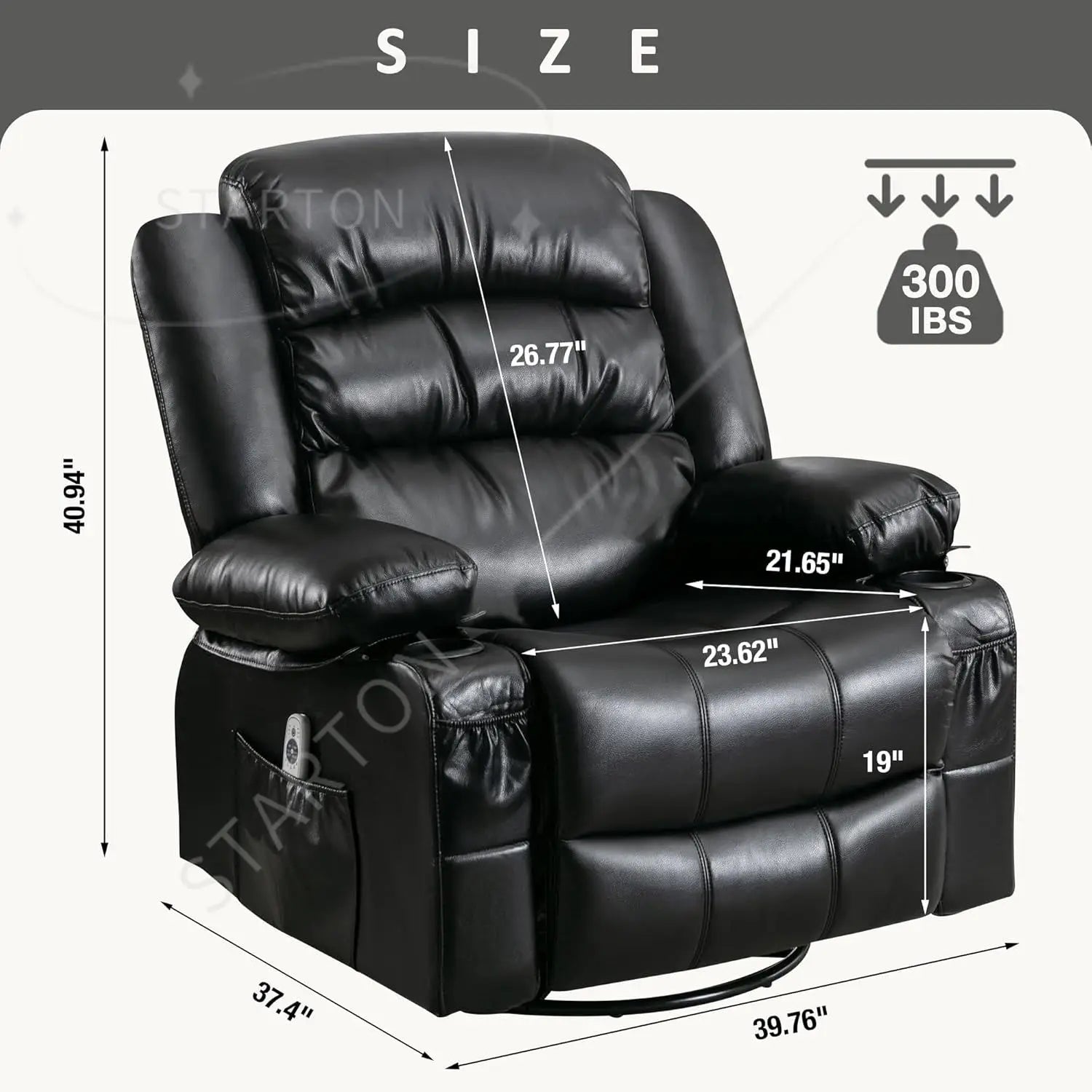 Oversized Massage Swivel Recliner Chair with Lumbar Heating  Rocker Recliner Single Sofa