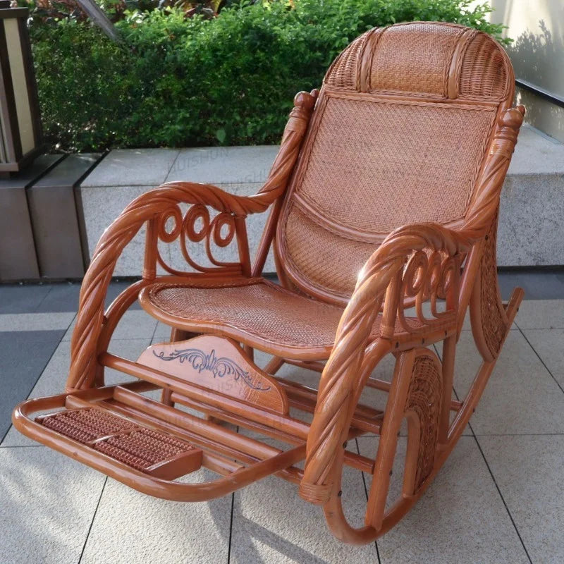 Rattan Rocking Chair Adjustable Backrest Recliner Leisure Nap Chair For Home Balcony Living Room