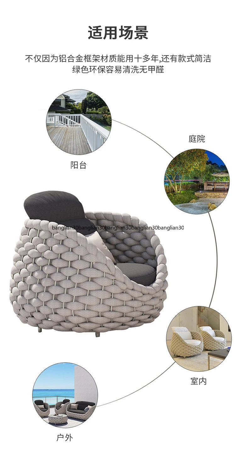 Outdoor Sofa Courtyard Villa Balcony Rattan Chair Outdoor Terrace Garden Rattan Single Waterproof Sofa Combination