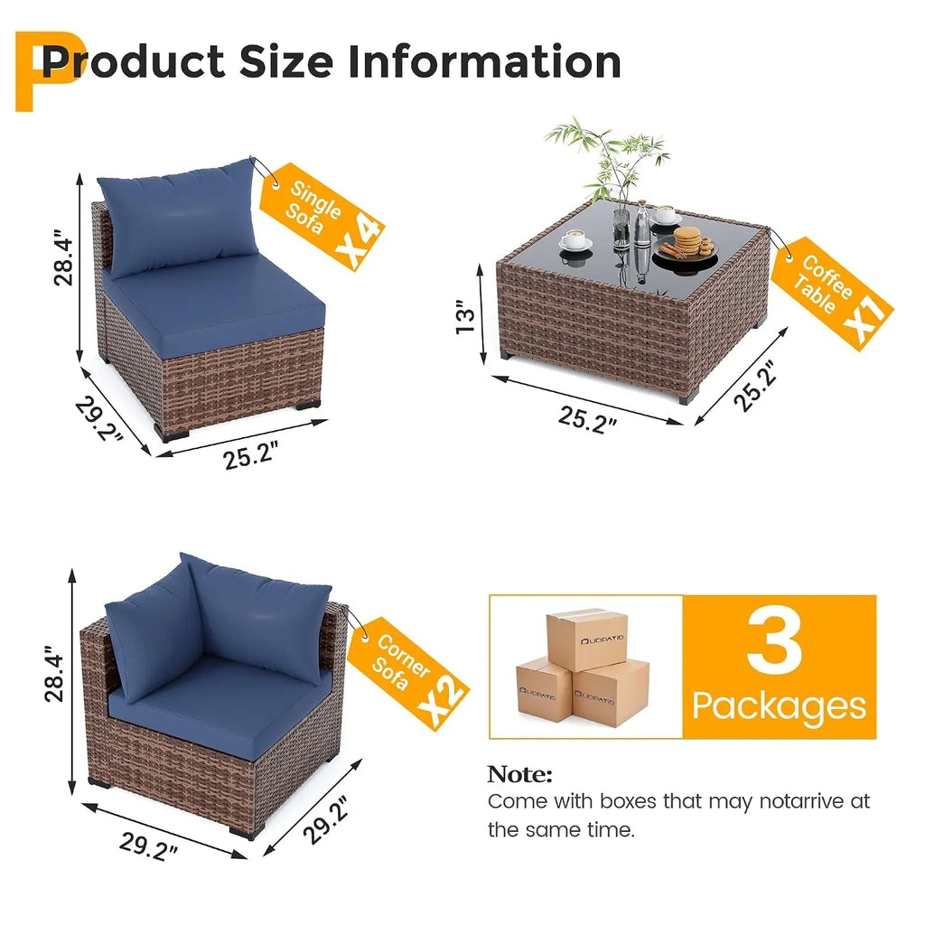 Outdoor Furniture 7-Piece Wicker Patio Set, Non-Slip Cushion, Custom