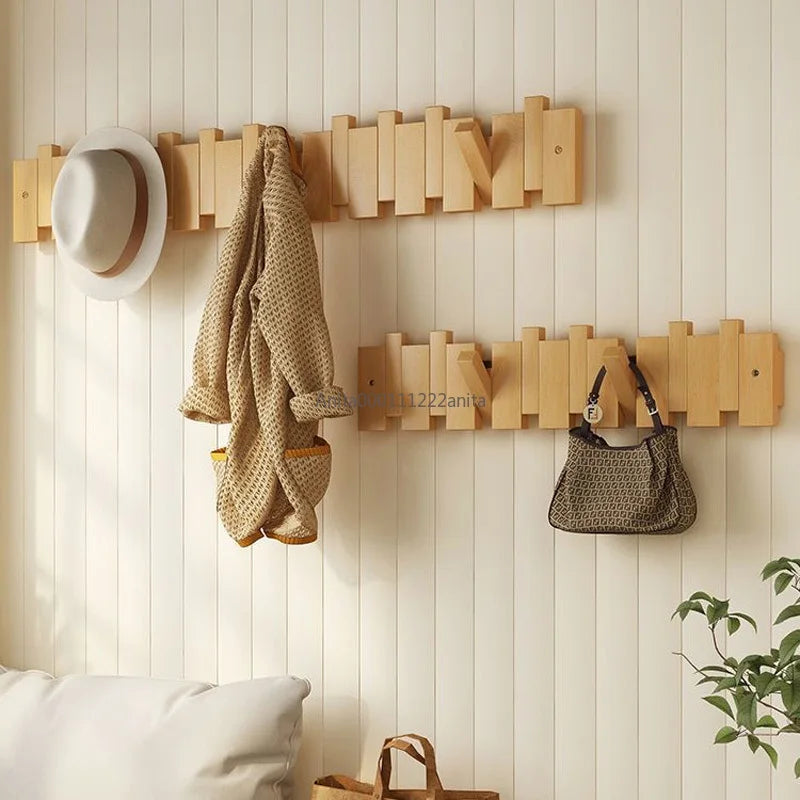 Solid Wood Door Back Coat Hooks Entrance Rack No Drilling Wall Mounted Clothes Hanger for Home Decor