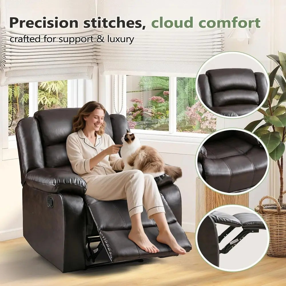 Manual Recliner Chair, Breathable aux Leather Reclining Chairs with Overstued Arm and Back, Living Room Single Soa Recliners (k