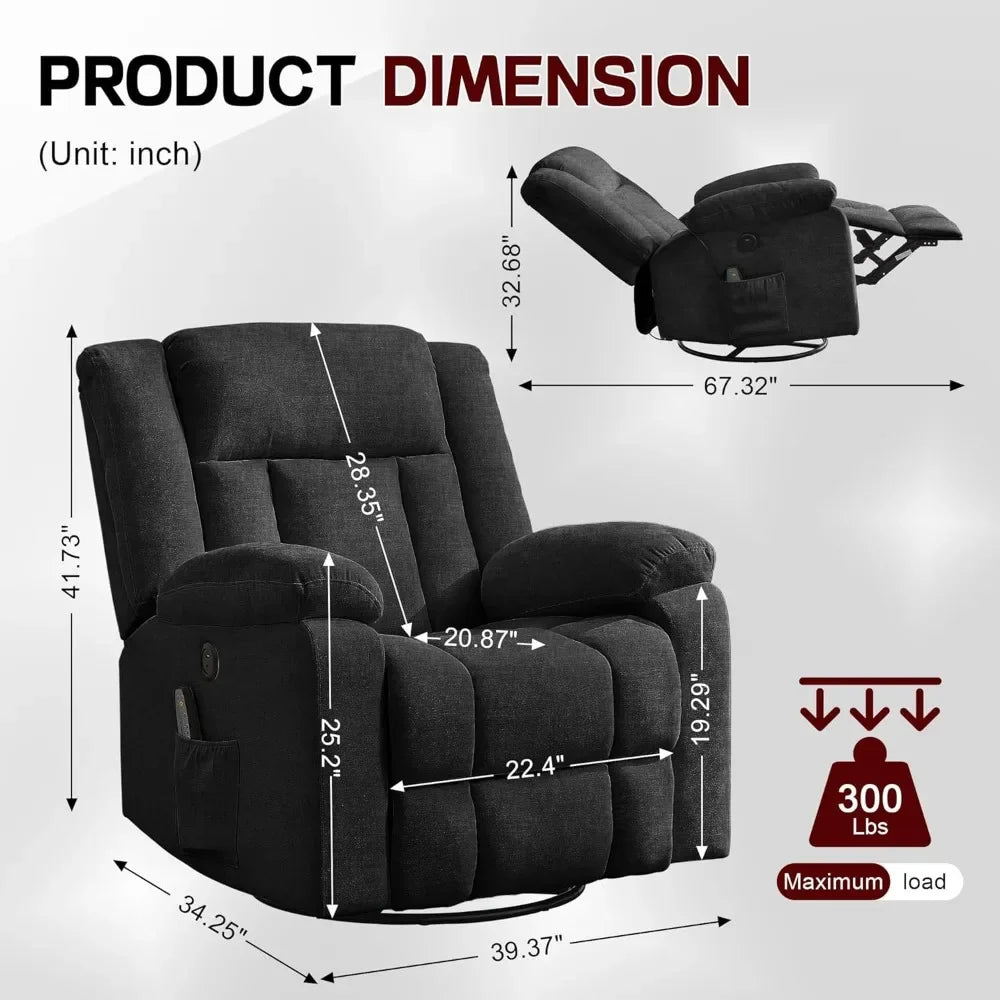 Recliner Chair,Rocking Chair with Massage and Heat,360° Swivel Recliner Chairs for Adults,for Bedroom,Nursery,Living Room Chairs