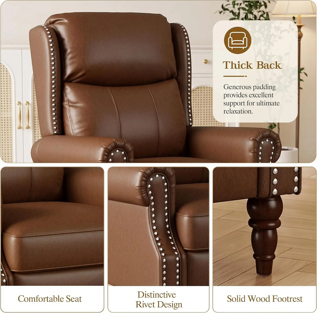 Pushback Recliner Chair Set of 2, Faux Leather/Chenille Wingback Accent Armchair