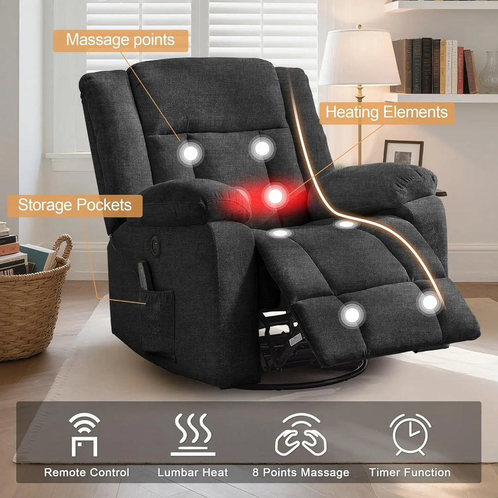 Recliner Chair,Rocking Chair with Massage and Heat,360° Swivel Recliner Chairs for Adults,for Bedroom,Nursery,Living Room Chairs