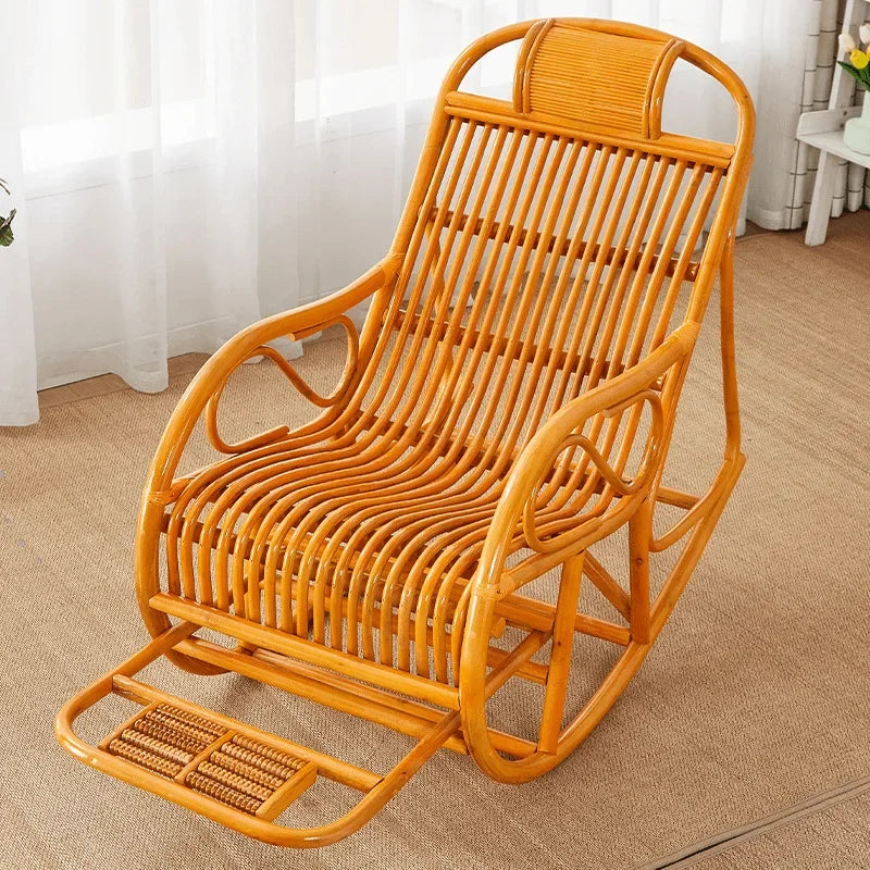DSA real rattan chair rocking chair recliner balcony home leisure rocking chair elderly living room courtyard rattan lazy