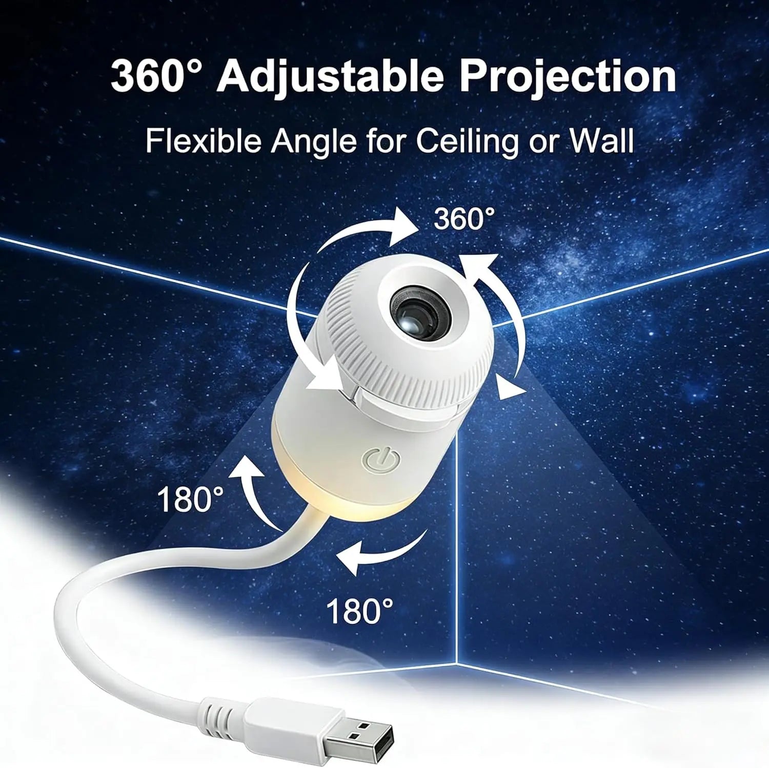 360° Flexible Galaxy Star Projector Ambient Light 30-in-1 Planetarium Night Light USB LED Ceiling Lamp for Bedroom Home Decor