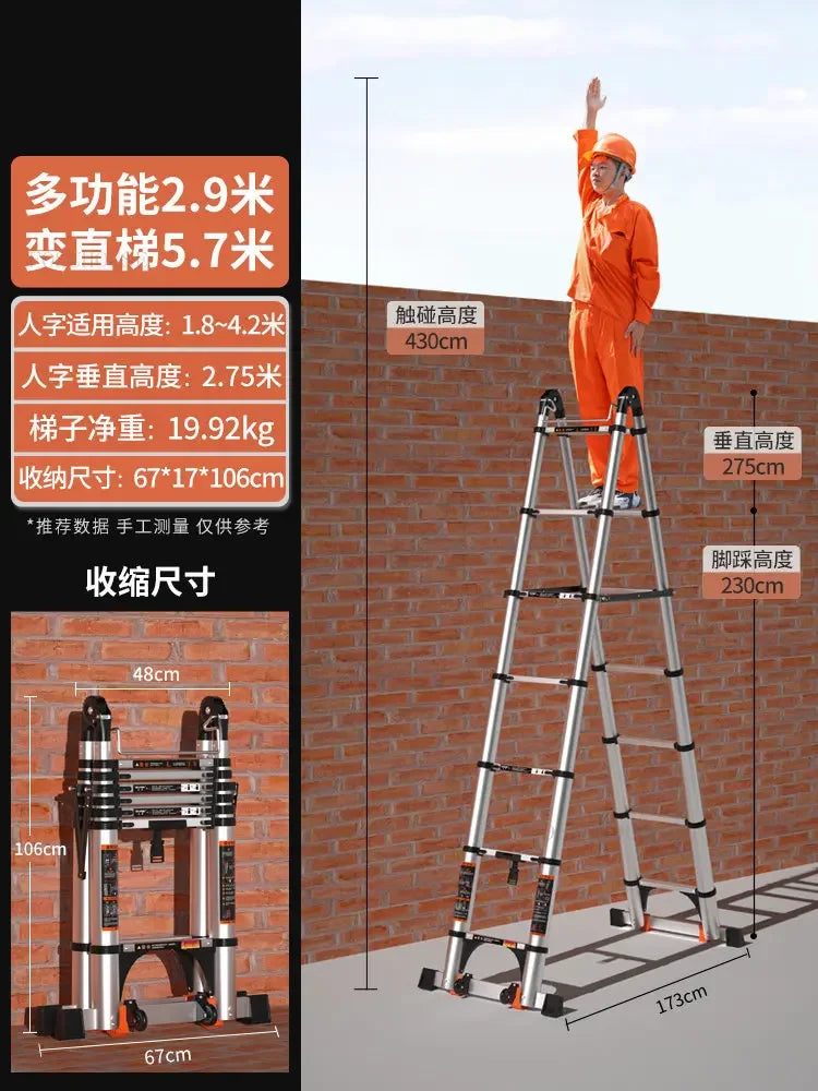 Aluminum Alloy Telescopic Ladder Thickened Stainless Steel Step Ladders Folding Lift Herringbone Ladder Home Portable Ladder B Y