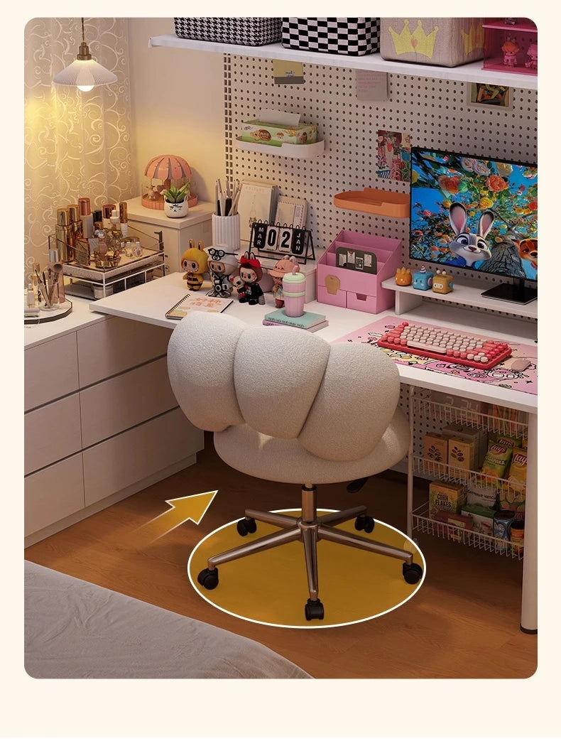 Cream Wind Living Room Chairs Furniture Dressing Stool Rotatable Chair Lamb Wool Small Internet Celebrity Stool Computer Stool