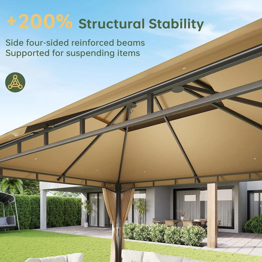 8'x8' Gazebo with Double Roof & Mosquito Netting, Beige, Customized