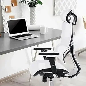 Oline ErgoPro Ergonomic Office Chair with 4D Adjustable Armrest, 3D Lumbar Support and Blade Wheels - Mesh Computer Gaming Rolling Desk Executive Swivel Home Chair (White)