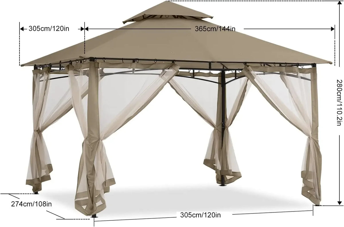 ABCCANOPY Gazebos for Patios 10x12 with Mosquito Netting, Khaki