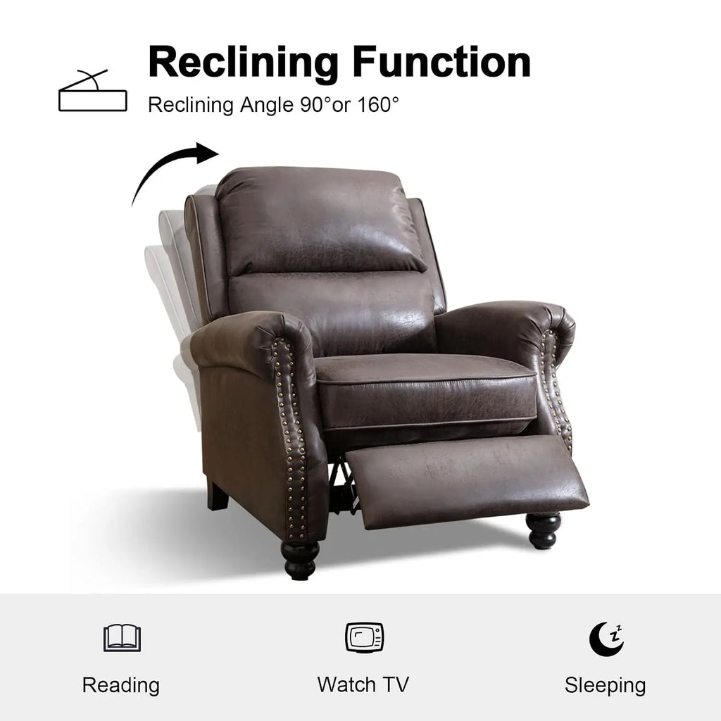 Faux Leather Pushback Recliner Chair Set of 2 with Rivet Decoration for Living Room, Dark Grey, Customized