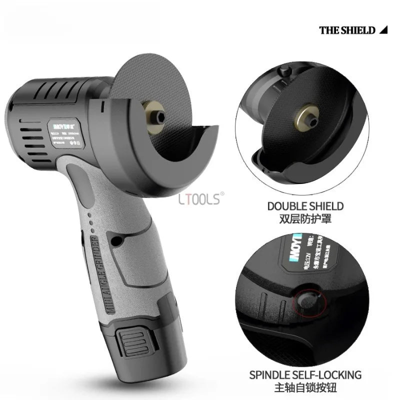 12V Mini Brushed Angle Grinder 3-inch Portable Lithium Battery Wireless Electric Polishing Machine Grinding and Cutting Tools