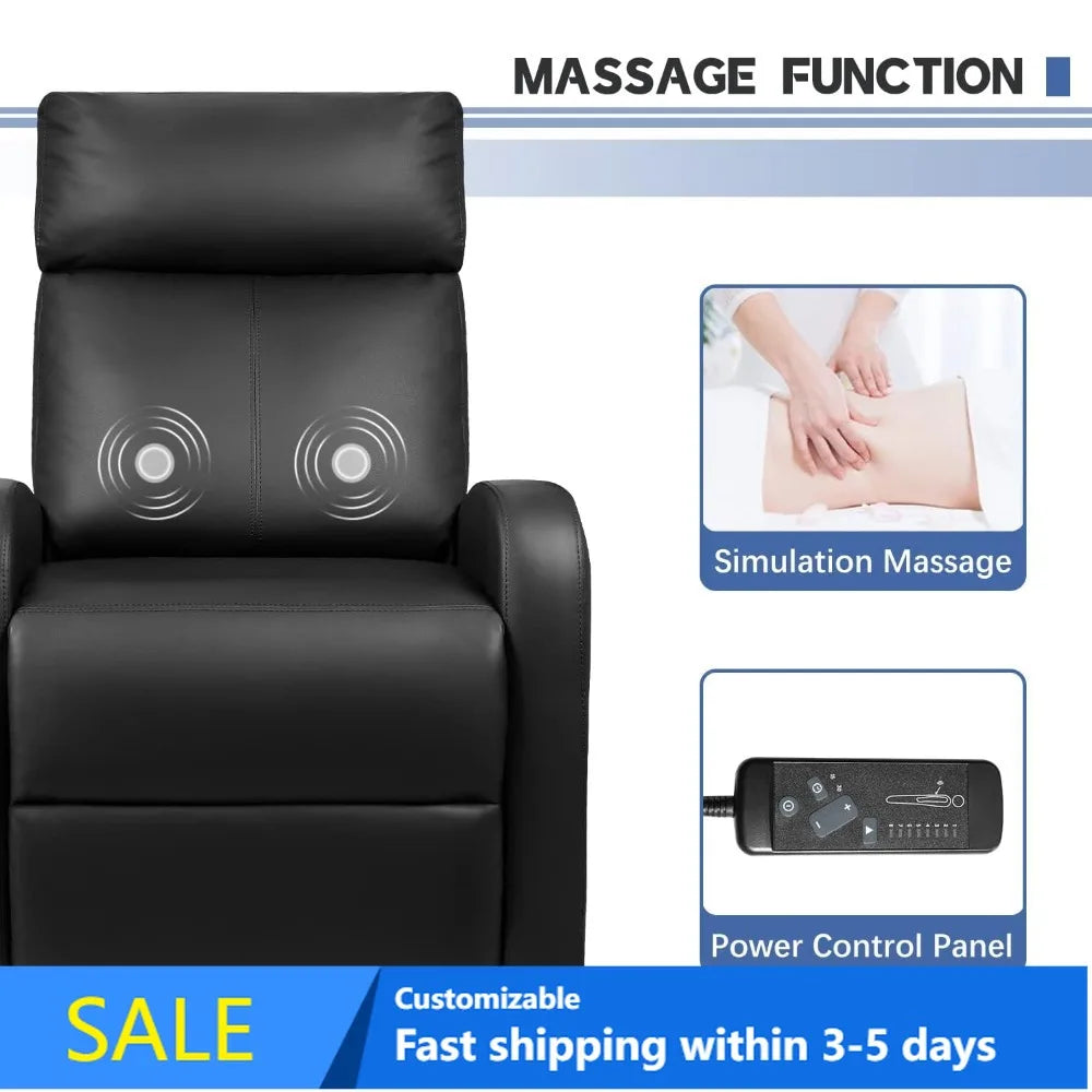 Adjustable Massage Recliner Chair with Footrest, PU Leather Sofa for Living Room Home Theater