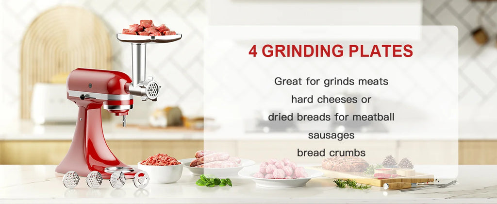 Metal Meat Grinder Attachment for KitchenAid Stand Mixer with 4 Grinding Plates 3 Sausage Tubes 2 Blades