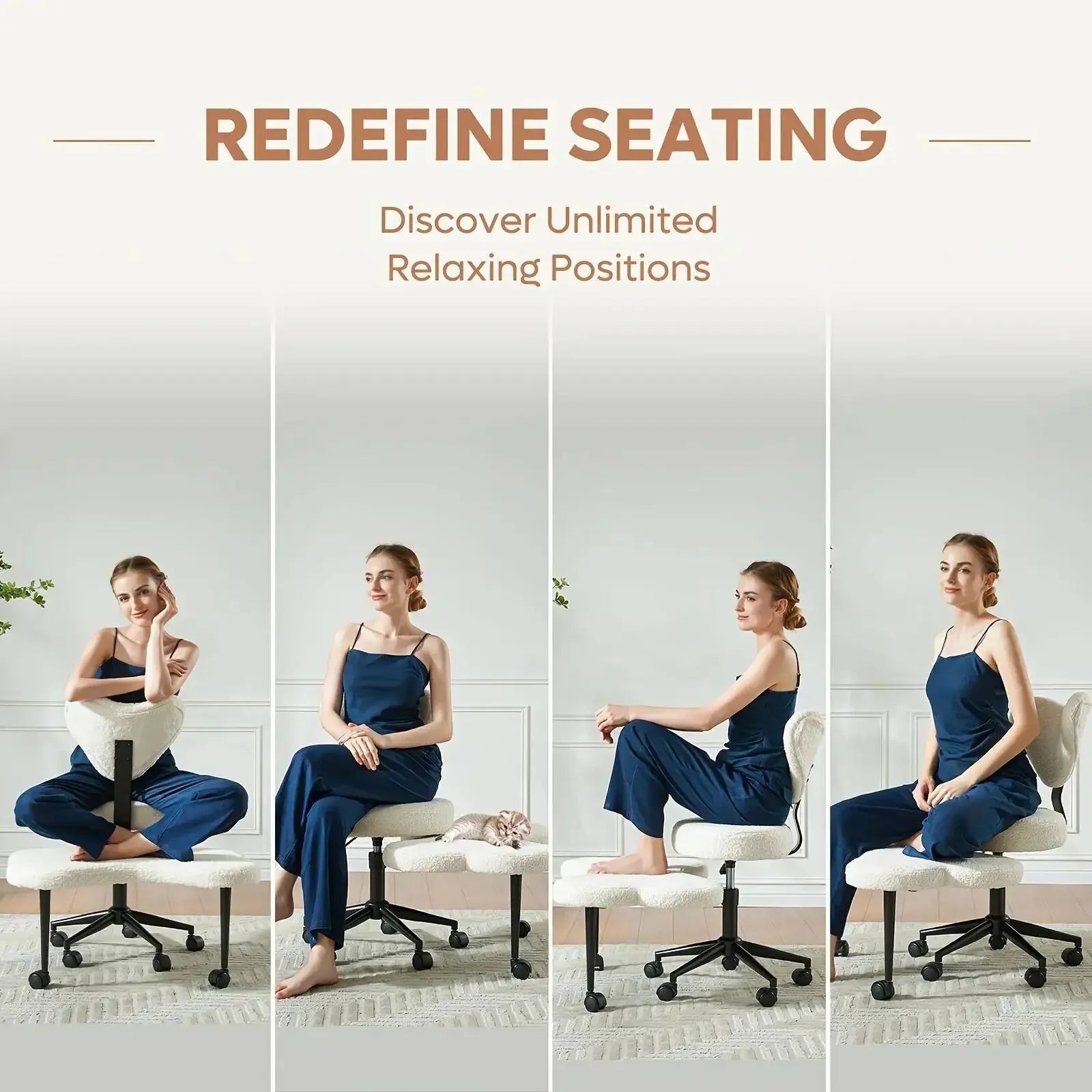 JB Cross Leg Chair - Meditation Chair With Wheels, ADHD Chair, Height Adjustable Seat, Adjustable Footstool