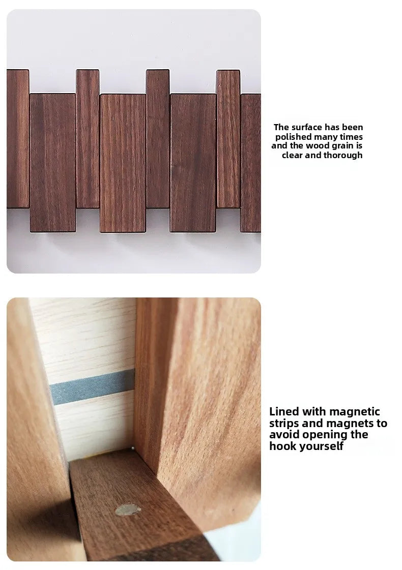 Wall Mounted Walnut Coat Rack Solid Wood Storage Rack Entry Porch Coat Rack Creative Piano Keys Home Decor