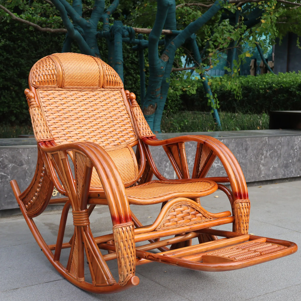 PYH pure natural true rocking chair adult rocking chair elderly rattan balcony household strong free rattan chair