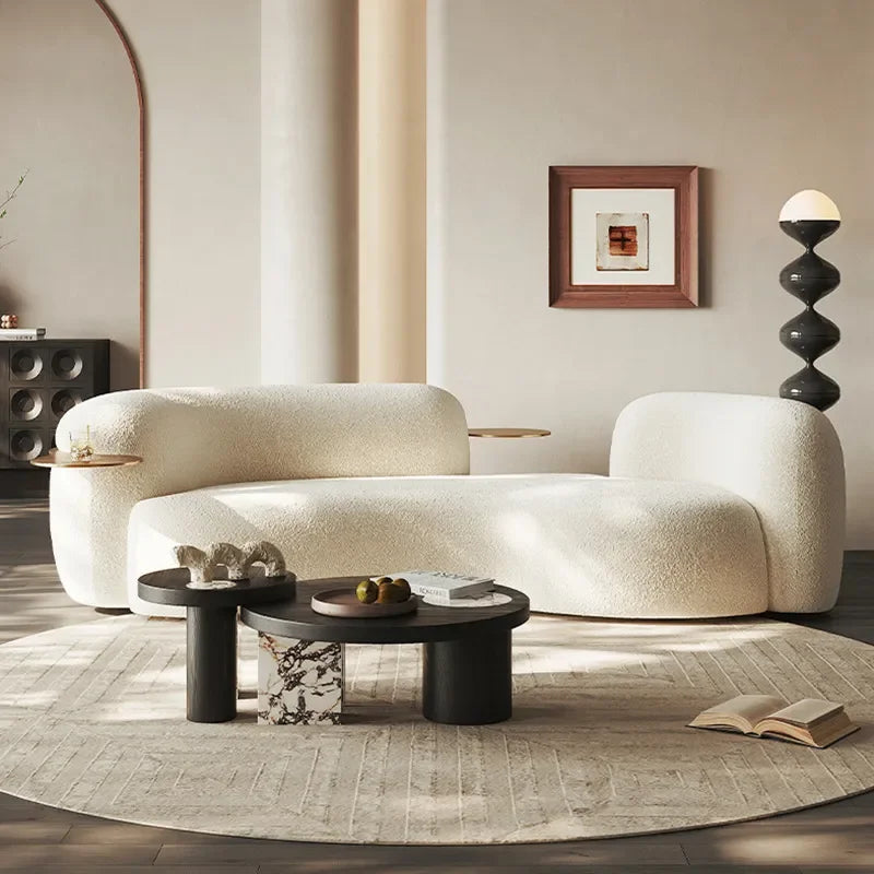 Italian Minimalist Curved Sofa Special Shaped Cashew Nut Fabric Lamb Wool Cream Color Wabi Sandy Wind Designer Beauty Salon