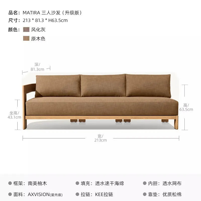 Villa Courtyard Teak Sofa Outdoor Garden Solid Wood Outdoor Terrace Hotel Leisure Furniture Combination