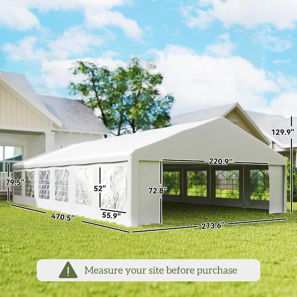 23 x 39 ft Heavy Duty Party Tent with Removable Sidewalls, White, Custom