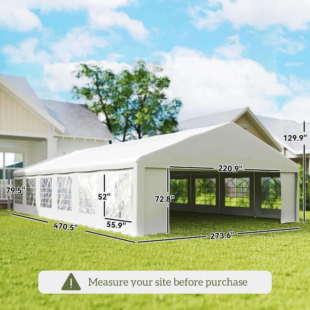 23 x 39 ft Heavy Duty Party Tent with Removable Sidewalls, White, Custom