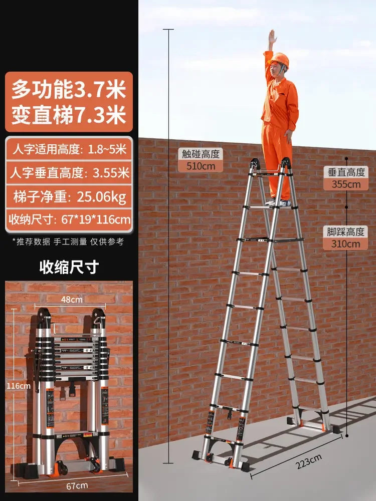 Aluminum Alloy Telescopic Ladder Thickened Stainless Steel Step Ladders Folding Lift Herringbone Ladder Home Portable Ladder B Y