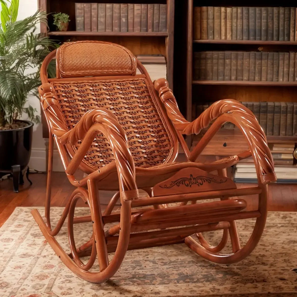 Rattan chair natural Indonesian real rattan rocking chair adult rocking recliner leisure home balcony rattan elderly carefree na