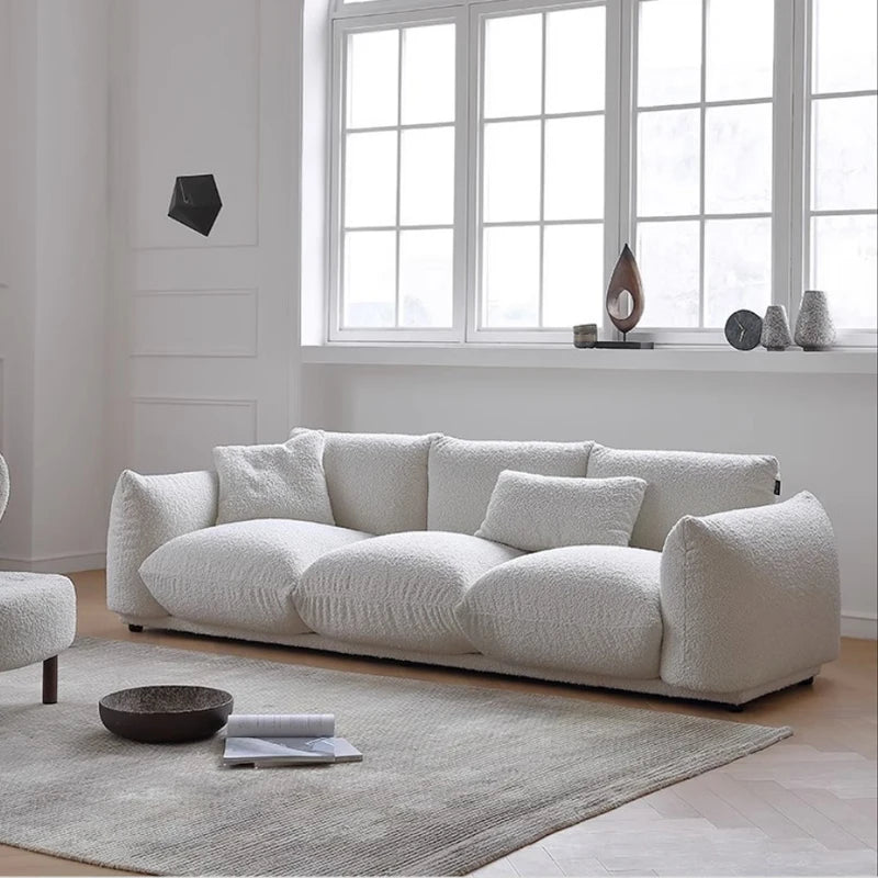 Modern Design Home Furniture Bread Shape White Teddy Boucle 3 Seat Sofa Set Sectional Couch Velvet Fabric Living Room Sofa