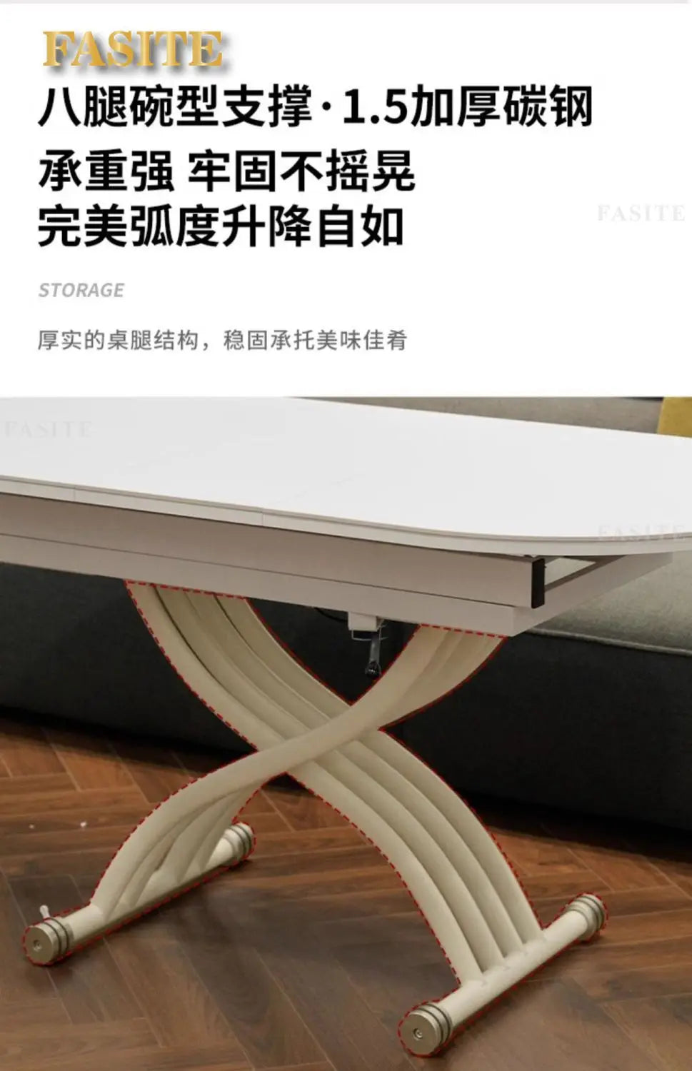 Black light luxury rock slab lifting coffee table dining  dual-purpose retractable mobile dining
