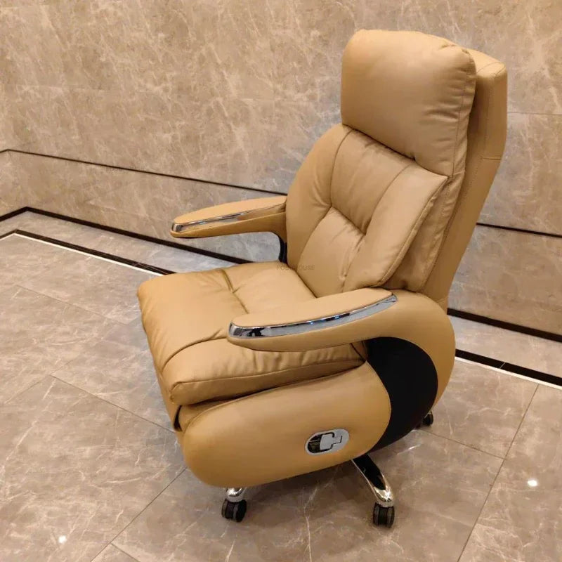 Nordic Designer Leather Boss Office Chairs Comfortable Leather Back Computer Chairs Lunch Break Gaming Chairs office Furniture A
