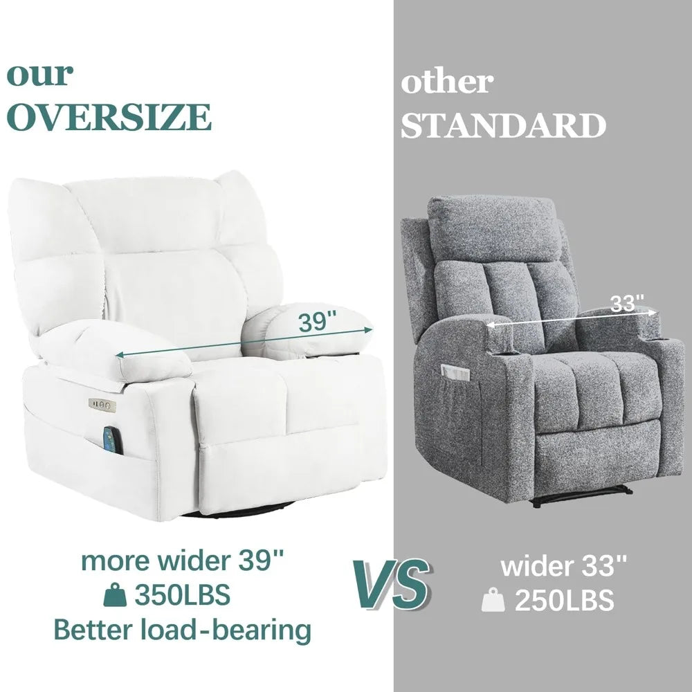 Power Swivel Rocker Recliner Chair Oversized for Adults, Electric Heated & Massage Chair Recliner with USB/Type-C,, Customized
