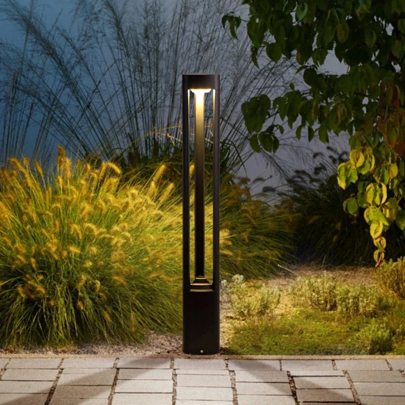 Outdoor LED Bollard Landscape Light Black Garden Pathway Lighting Fixtures Floor Lawn Lamp for Pillar Driveway Patio Yard Decora