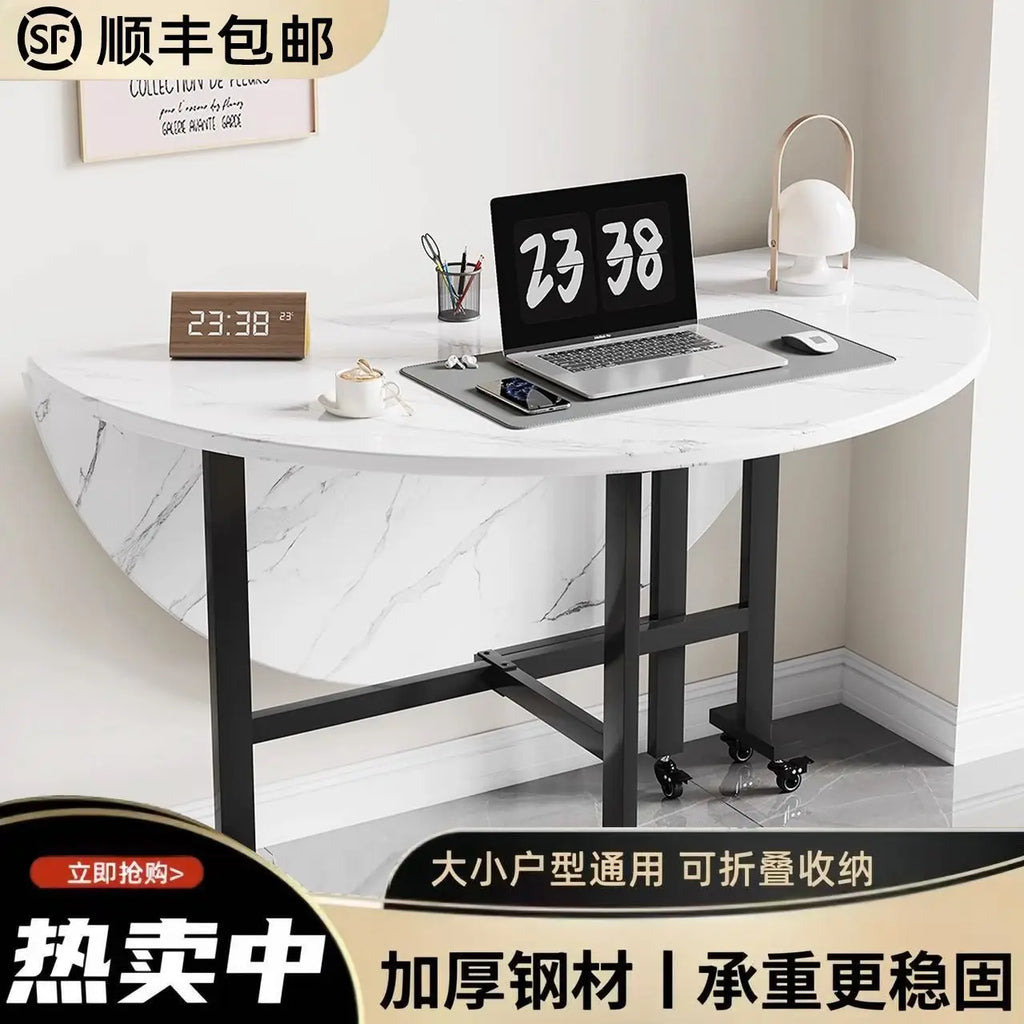 Folding telescopic dining table, living room folding large roundtable, multi-functional 20-person household diningtable, foldi