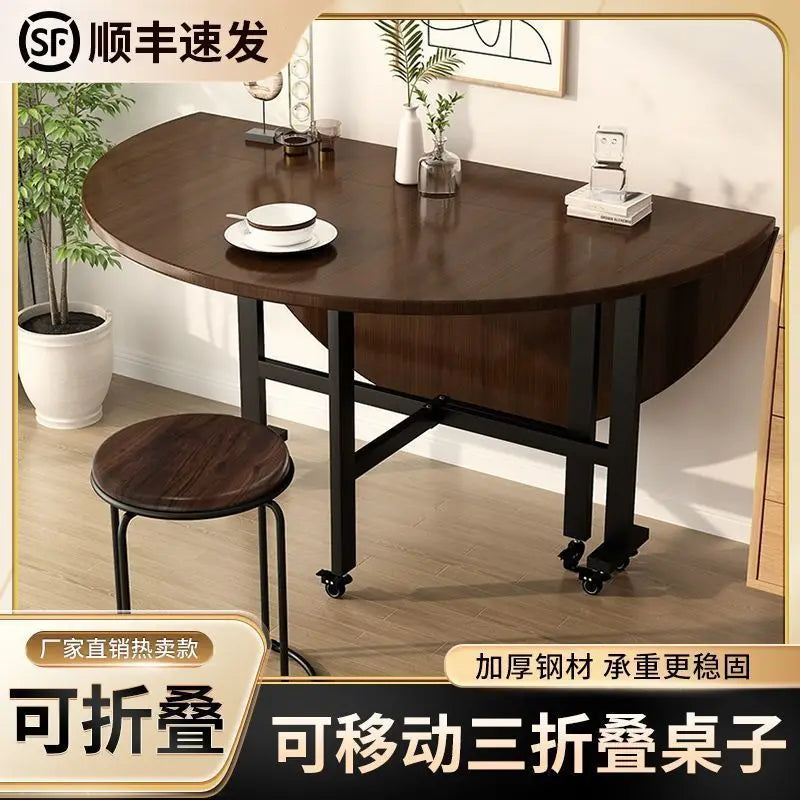 Folding telescopic dining table, living room folding large roundtable, multi-functional 20-person household diningtable, foldi