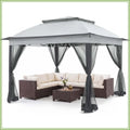 11x11 Pop Up Gazebo with Netting, Canopy Tent, Gray