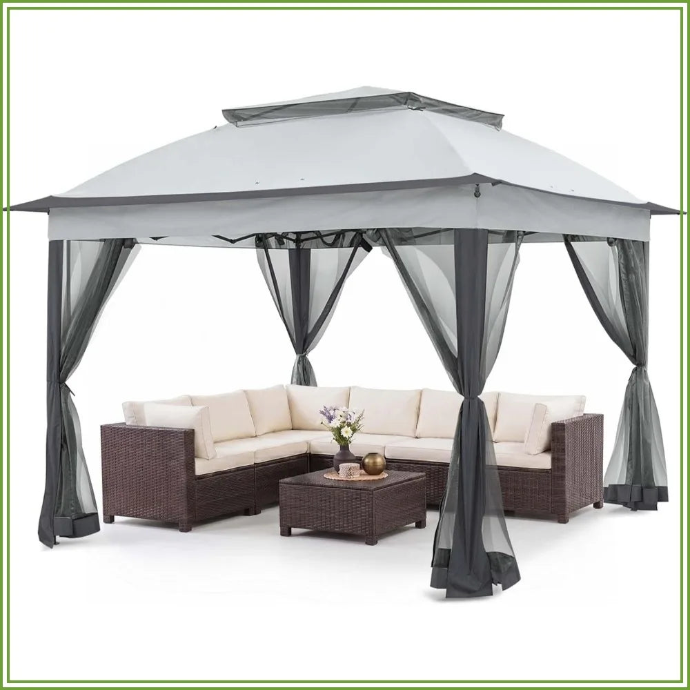 11x11 Pop Up Gazebo with Netting, Canopy Tent, Gray