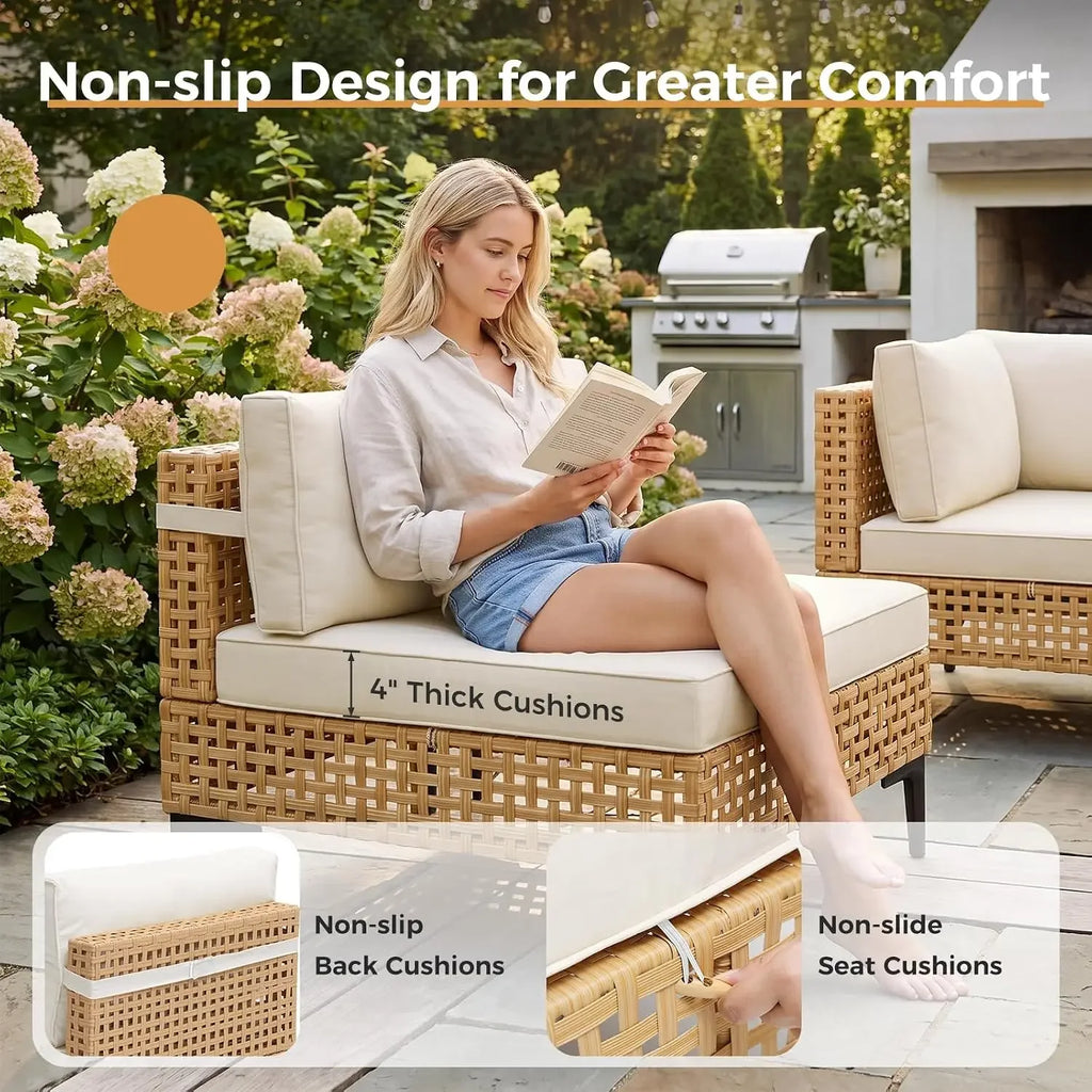7-Piece Patio Furniture Set With Non-Slip Cushions & Coffee Table | 6 Seats All Weather Wicker Outdoor Sectional Set