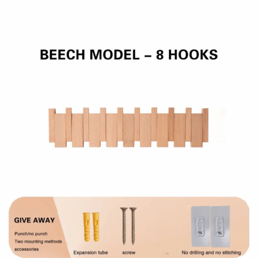 Creative Wall Mounted Wood Coat Racks Piano Key Shaped with 8 Hooks Entry Door Porch Hanging Hook Art Clothes Hook Home Decor