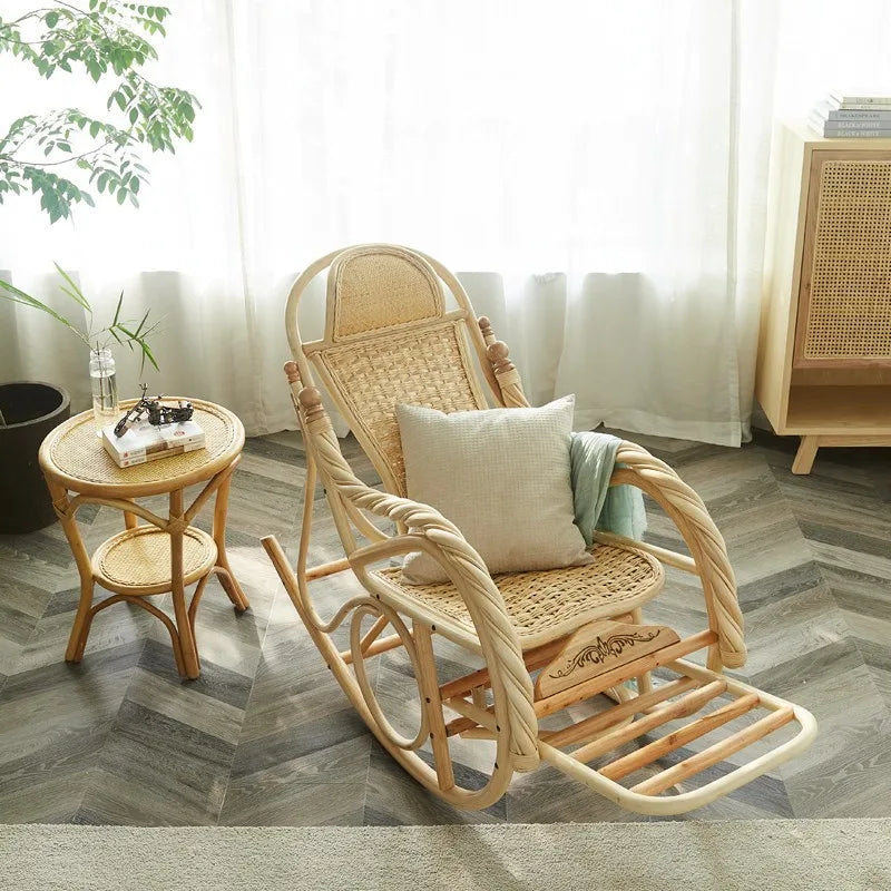 True rattan woven rocking chair design style elderly adult recliner household small apartment balcony leisure