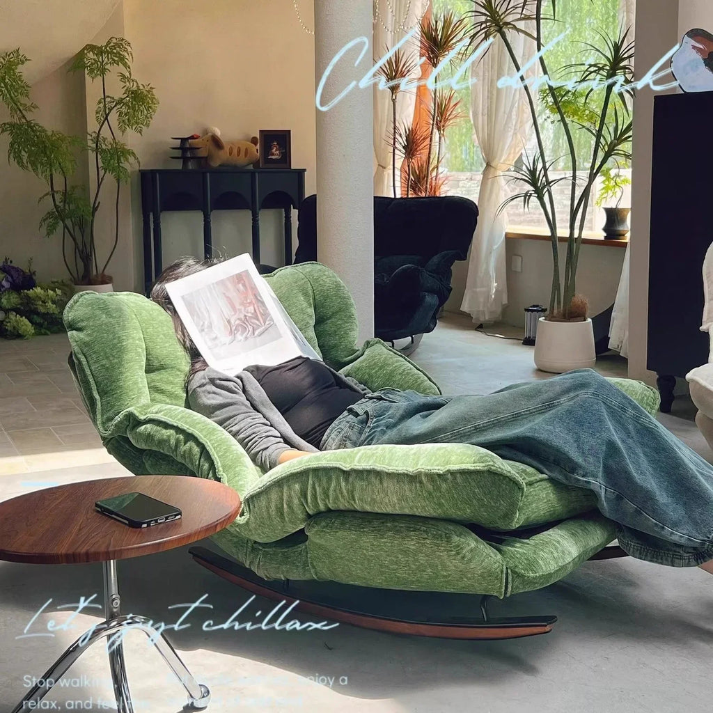 Adjustable Rocking Single Lazy Sofa Recliner Chair, High Comfort Leisure Lounge Sofa Chair for Balcony Bedroom Indoor Reading