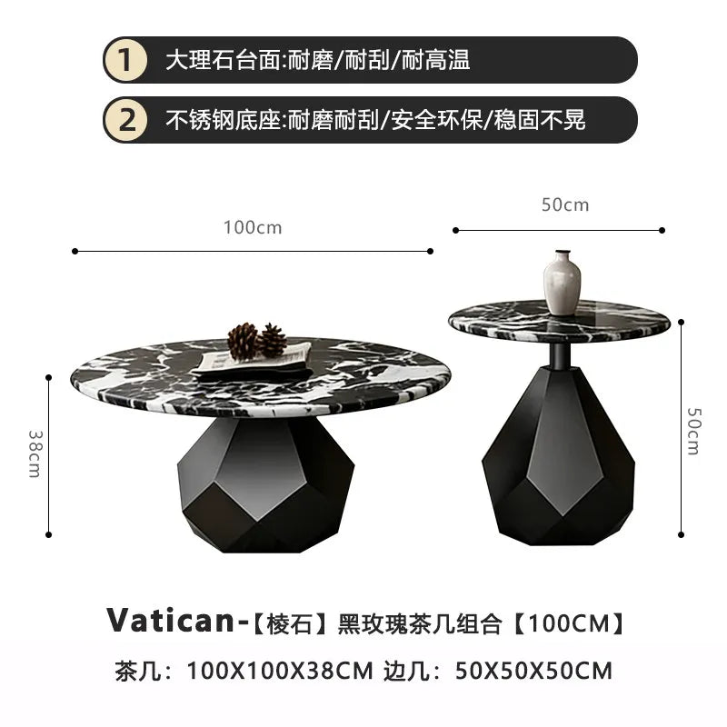 Italian minimalist prism stone coffee table living room household small apartment marble designer round coffee table combination