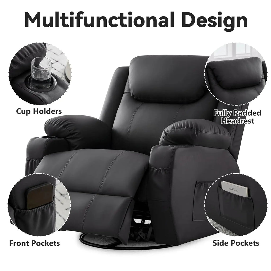 Oversized 360° Swivel Rocker Recliner Chair with Heat & Massage, Manual Recliner for Adults, Custom