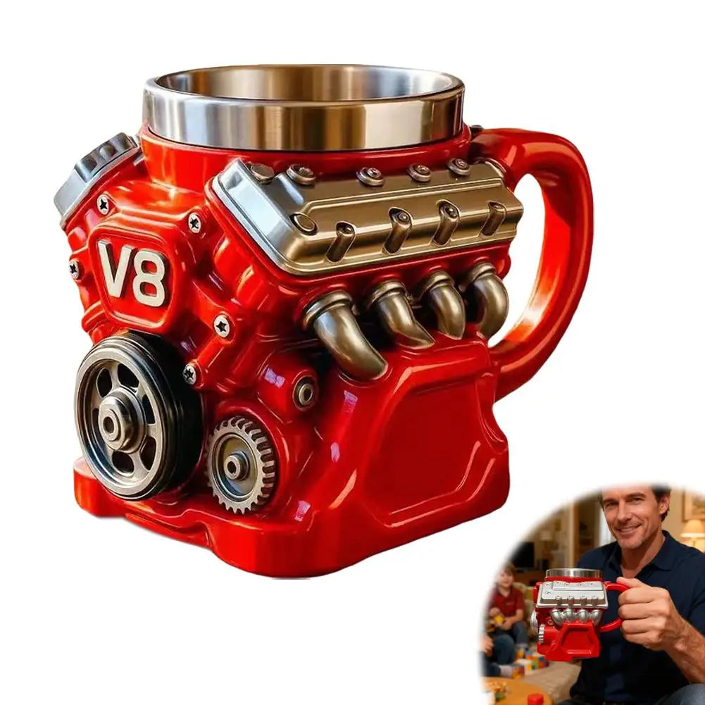V8 Engines Stainless Steel Coffee Mug Funny V6 Car Engine Design Mug Coffee Cup Cocktail Mug Tea Cup For Car Enthusiasts
