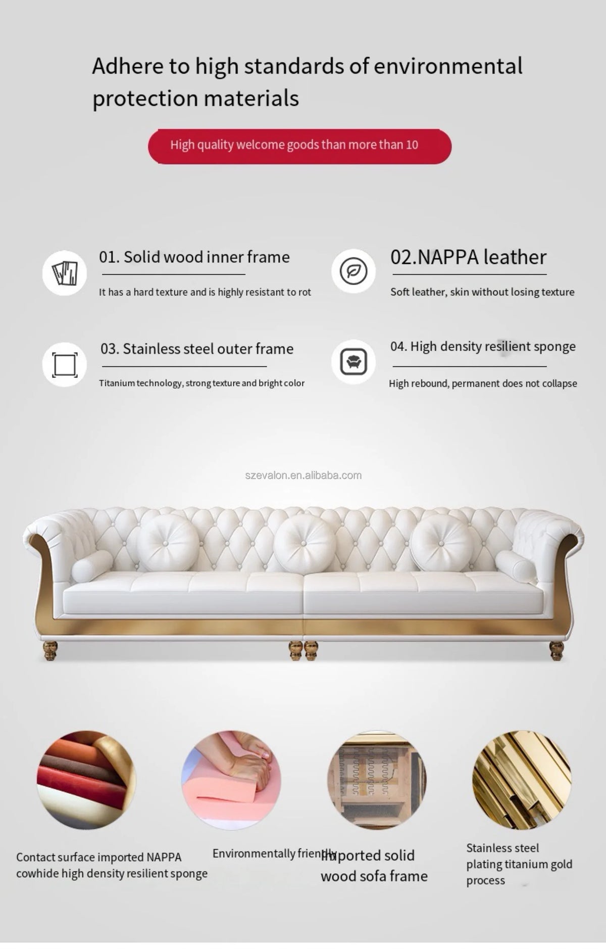 High Quality Italian Leather Modular Sofa Set White Villa Sofa for Living Room & Hotel Genuine Leather Furniture
